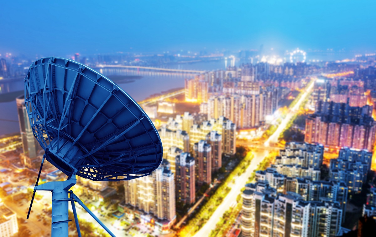 Satellite dish on top of the buildings